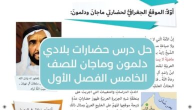 حل درس حضارات بلادي دلمون وماجان للصف الخامس الفصل الأول