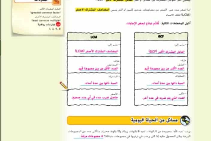 حل كتاب الرياضيات للصف السادس الفصل الاول الامارات