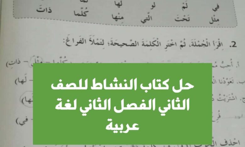 حل كتاب النشاط اللغة العربية للصف الثاني الفصل الثاني