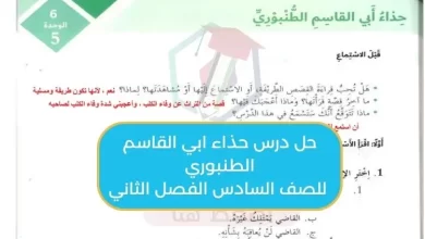 حل درس حذاء ابي القاسم الطنبوري للصف السادس الفصل الثاني
