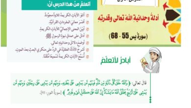 حل درس أدلة وحدانية الله تعالى وقدرته اسلامية للصف الثامن الفصل الثالث