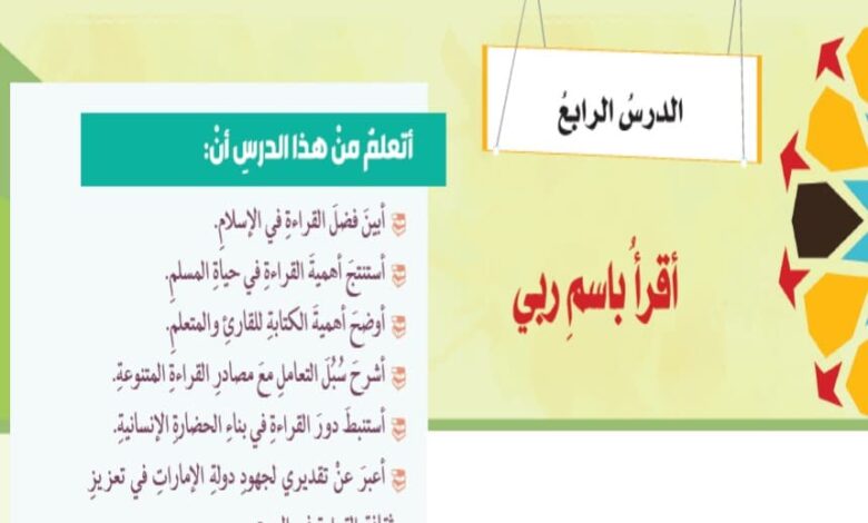 حل درس أقرأ باسم ربي اسلامية للصف الثامن الفصل الثالث