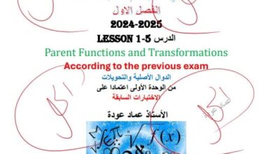 حل درس الدوال الأصلية والتحويلات للصف الثاني عشر الفصل الأول