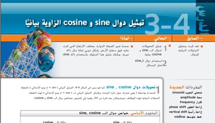 حل درس تمثيل دوال SINE و COSINE الزواية بيانيًا