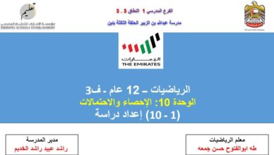 حل درس اعداد دراسة رياضيات للصف ثاني عشر عام الفصل الثالث