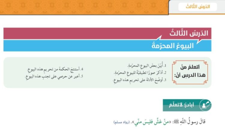 حل درس البيوع المحرمة للصف الثاني عشر الفصل الثاني