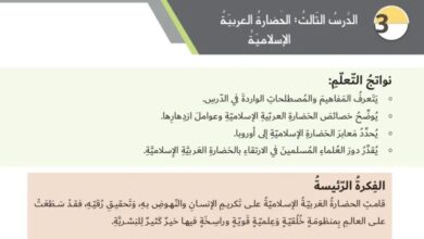 حل درس الحضارة العربية الاسلامية للصف الثامن الفصل الثاني