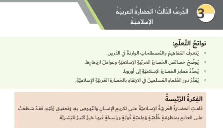 حل درس الحضارة العربية الاسلامية للصف الثامن الفصل الثاني