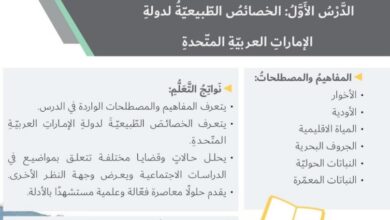 حل درس الخصائص الطبيعية للامارات للصف السابع الفصل الثاني