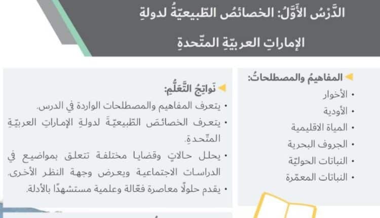 حل درس الخصائص الطبيعية للامارات للصف السابع الفصل الثاني