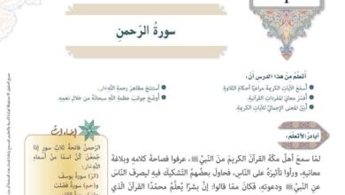 حل درس سورة الرحمن للصف السابع الفصل الثاني اسلامية