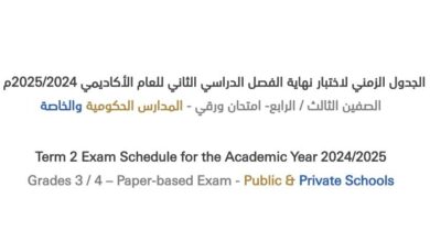 جدول اختبارات الصف الثالث والرابع 2025