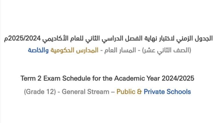 جدول اختبارات الصف الحادي عشر 2025 جميع المسارات