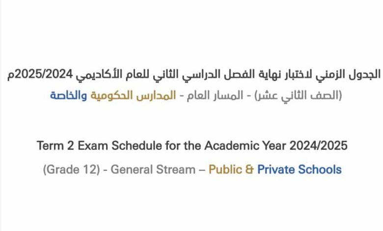 جدول اختبارات الصف الحادي عشر 2025 جميع المسارات
