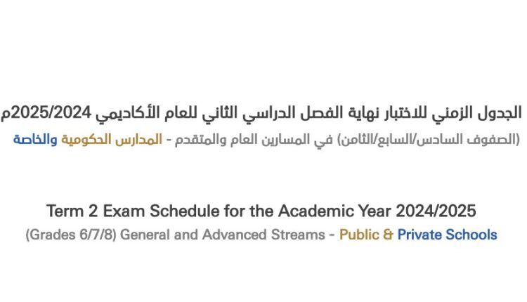 جدول اختبارات الصف السادس السابع الثامن