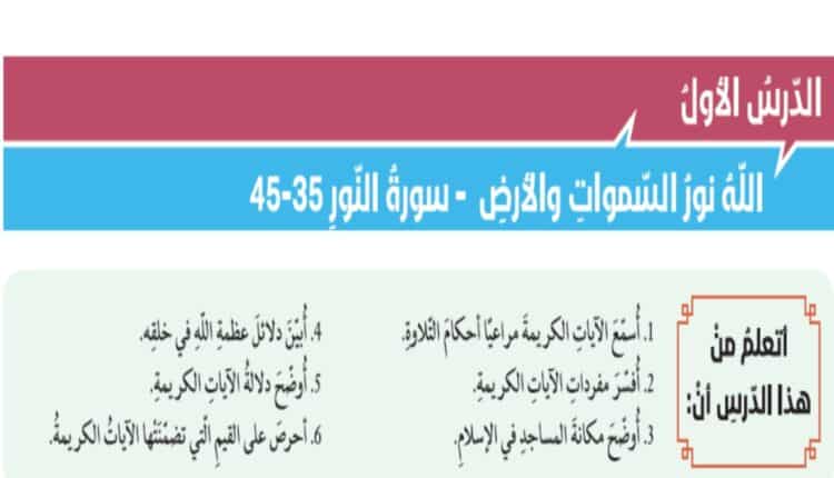 حل درس الله نور السماوات والارض للصف الثاني عشر الفصل الثالث