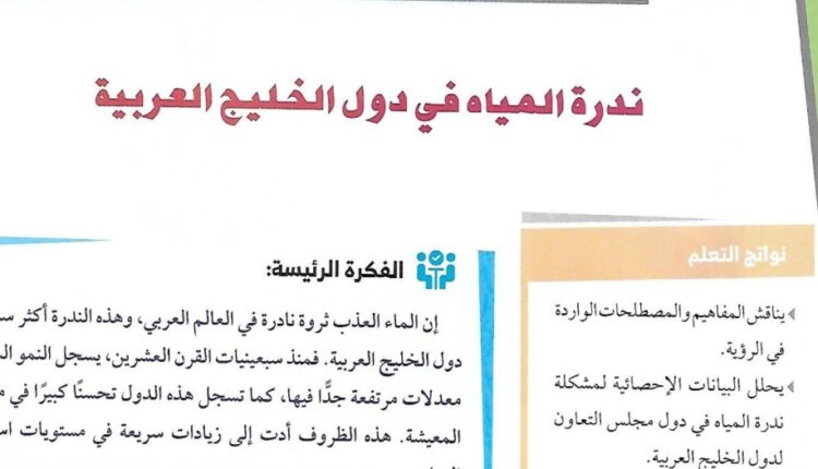 حل درس ندرة المياه في دول الخليج العربية للصف الحادي عشر الفصل الثاني