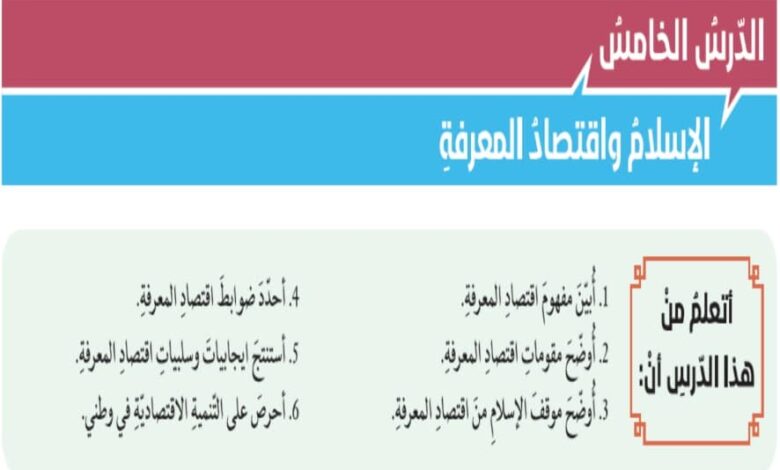 حل درس الإسلام واقتصاد المعرفة للصف الثاني عشر الفصل الثالث