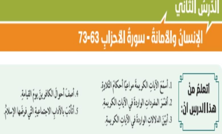 حل درس الانسان والامانة للصف الحادي عشر الفصل الثاني