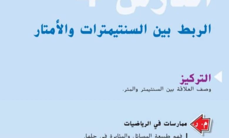 حل درس الربط بين السنتيمترات والأمتار للصف الثاني الفصل الثالث