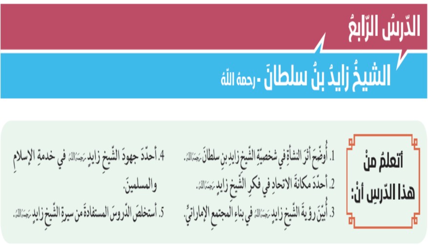حل درس الشيخ زايد بن سلطان للصف الثاني عشر الفصل الثالث
