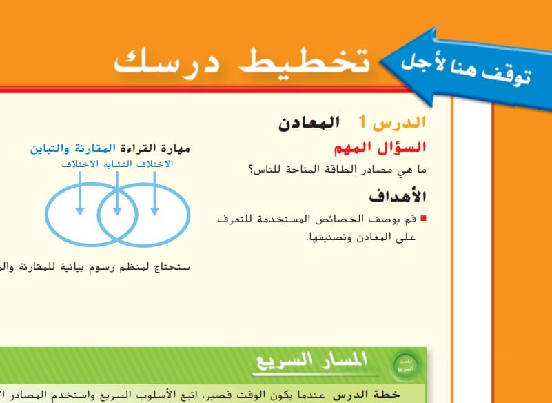 حل درس المعادن للصف الخامس الفصل الثالث