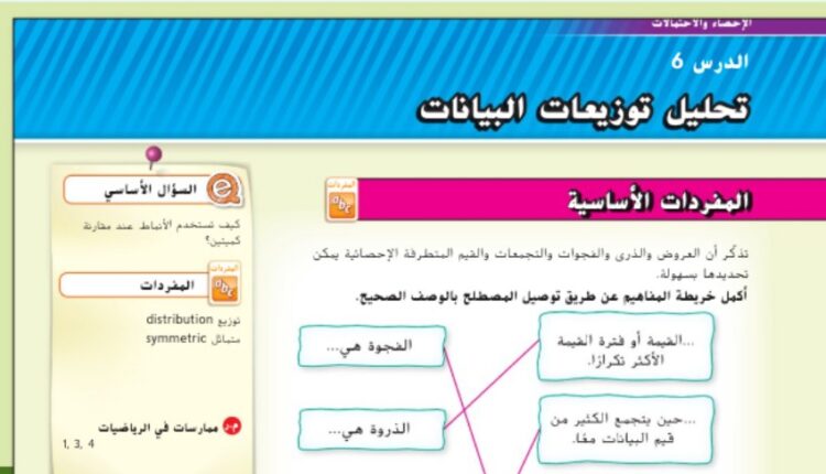 حل درس تحليل توزيعات البيانات للصف الثامن الفصل الثالث