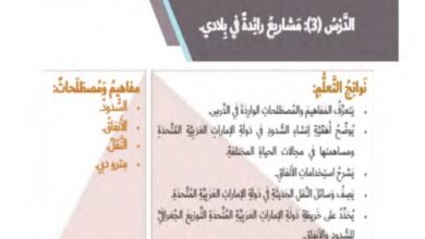 حل درس مشاريع رائدة في بلادي للصف الرابع الفصل الثالث