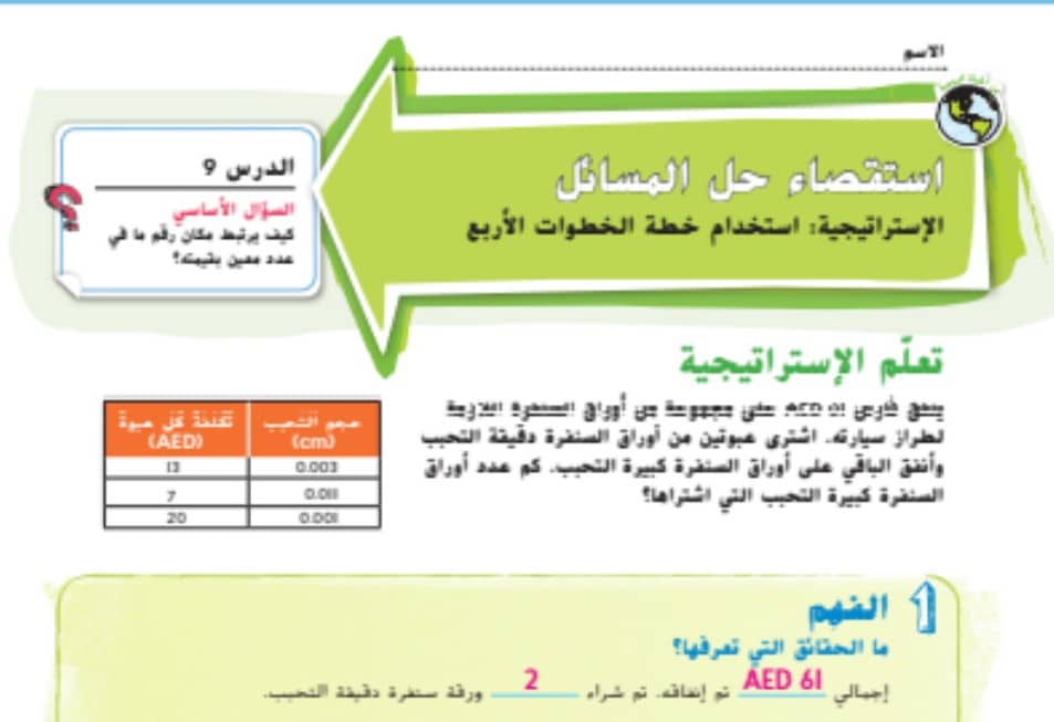حل درس استخدام خطة الخطوات الاربع للصف الخامس الفصل الاول