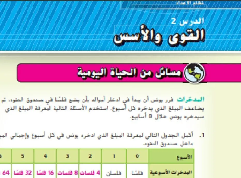 حل درس القوى والأسس للصف الثامن الفصل الاول