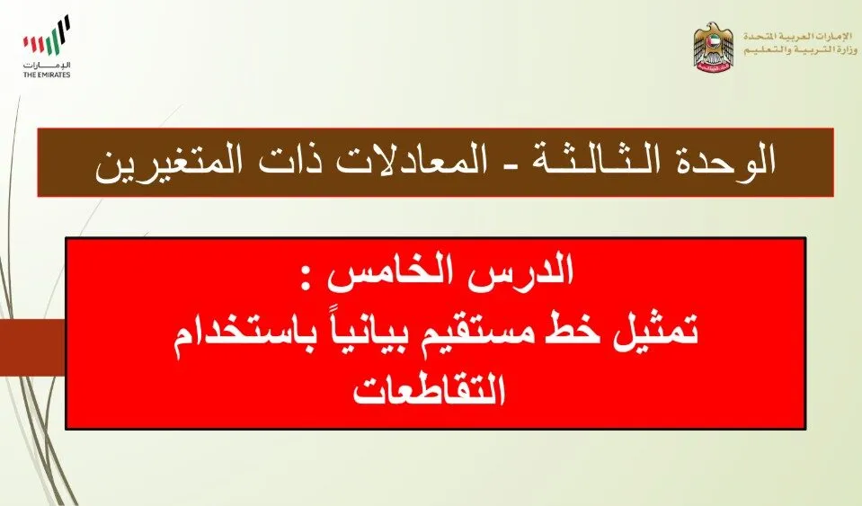 حل درس تمثيل خط مستقيم باستخدام التقاطعات للصف الثامن الفصل الاول