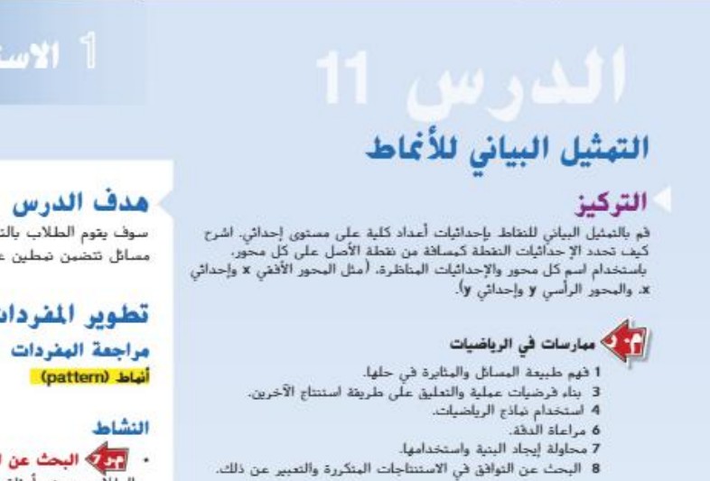 حل درس التمثيل البياني للأنماط صف خامس الفصل الثاني