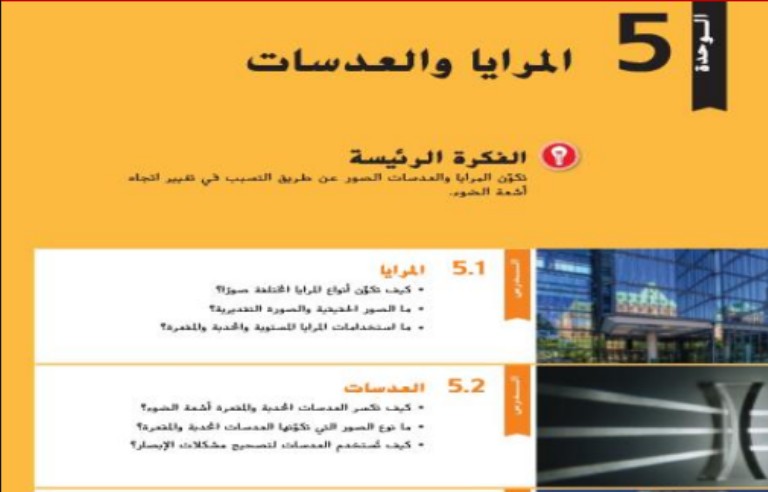 حل درس المرايا للصف الثامن الفصل الثاني
