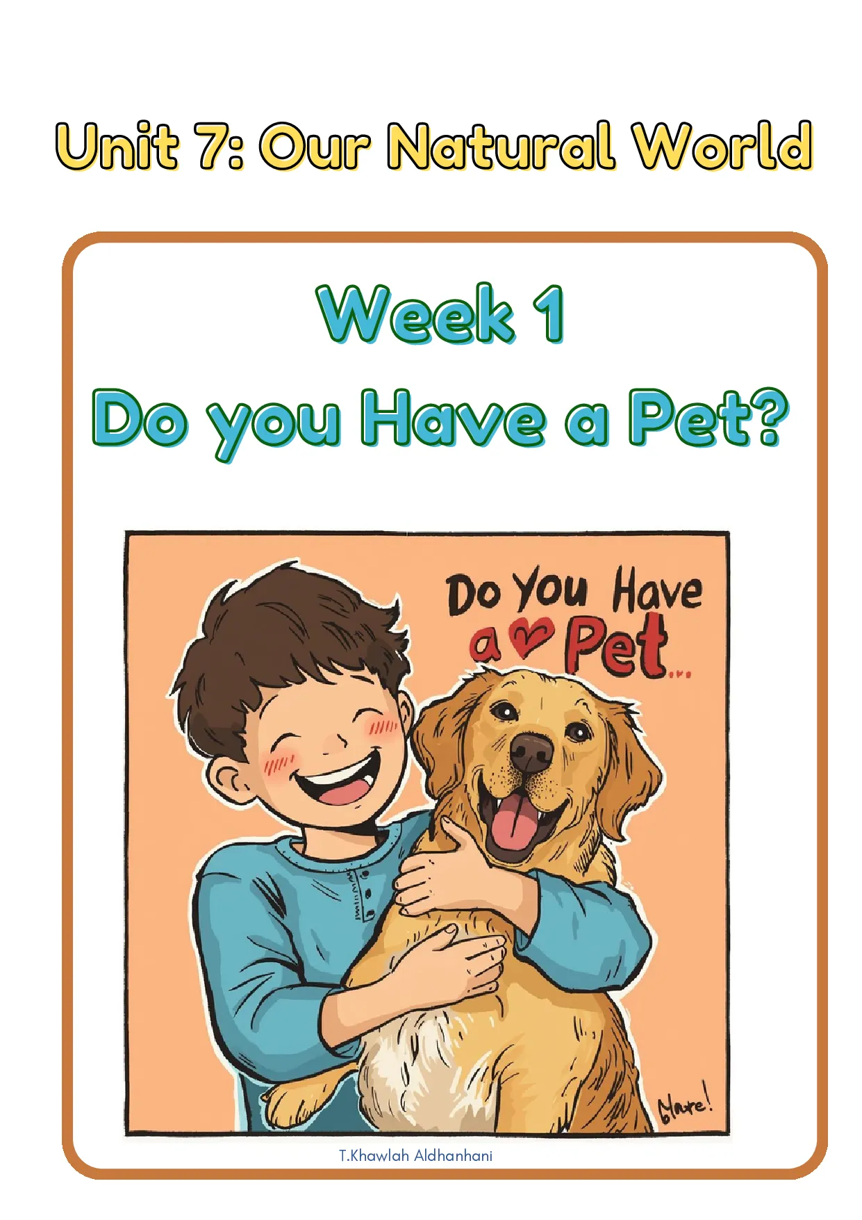 أوراق عمل الاسبوع الأول Do you Have a Pet انجليزية