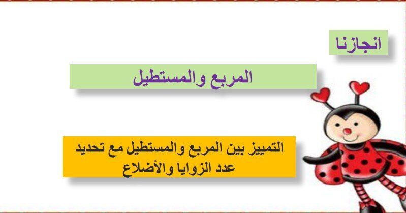 حل درس المربع والمستطيل للصف الاول الفصل الثالث
