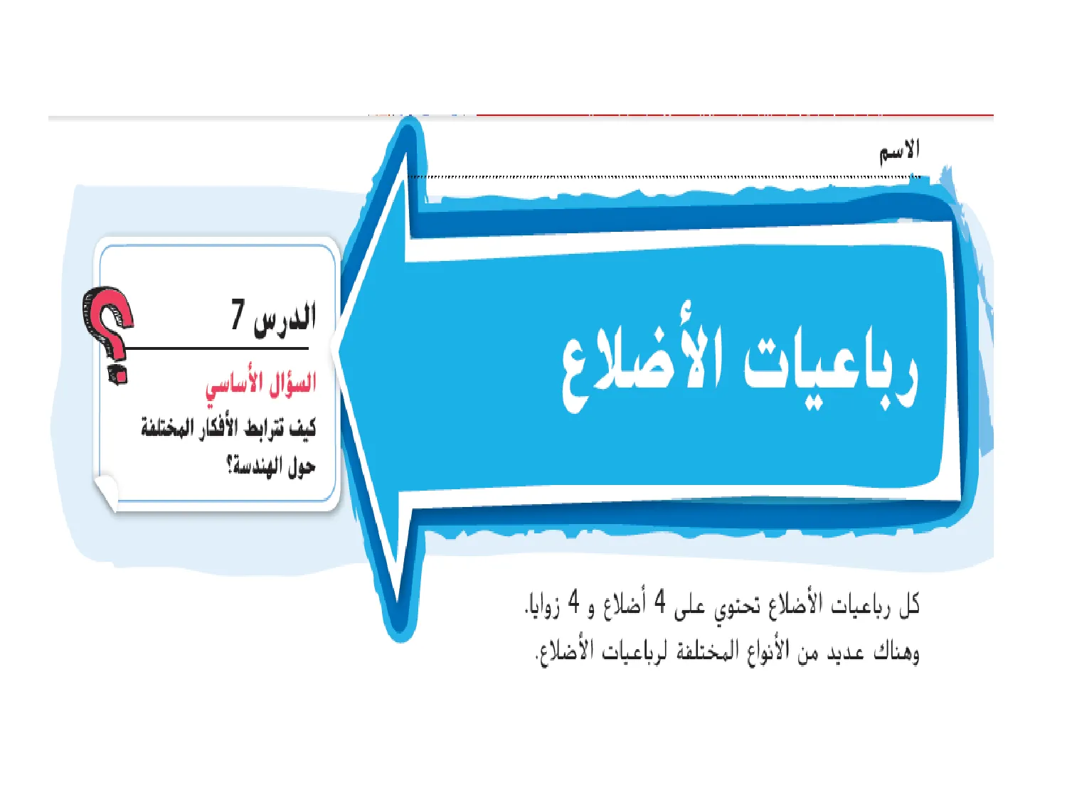 حل درس رباعيات الأضلاع رياضيات الصف الرابع