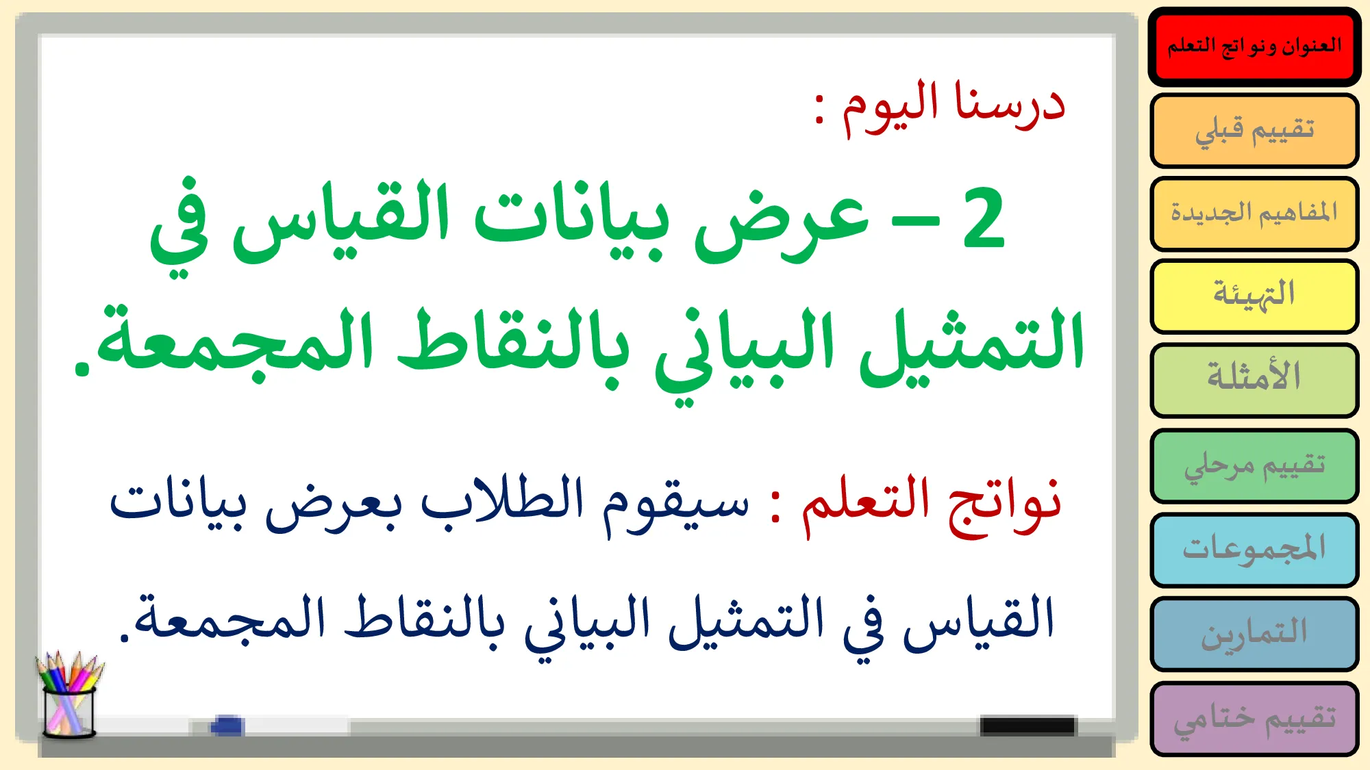 حل درس عرض بيانات القياس في التمثيل البياني بالنقاط المجمعة