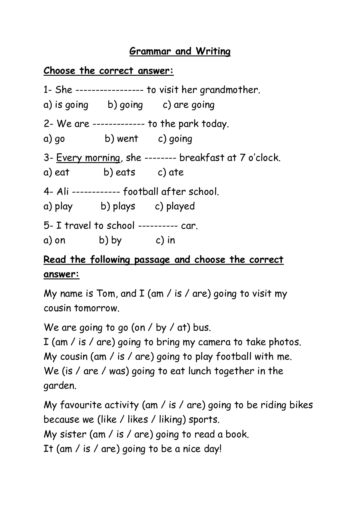 حل امتحان Grammar and Writing انجليزي الصف الخامس الفصل الثالث
