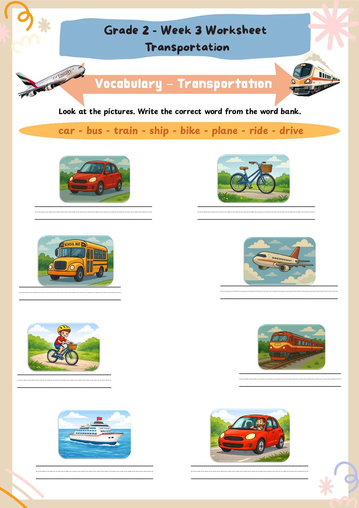 ورقة عمل الأسبوع 3 week 3 Worksheet انجليزية الصف الثاني