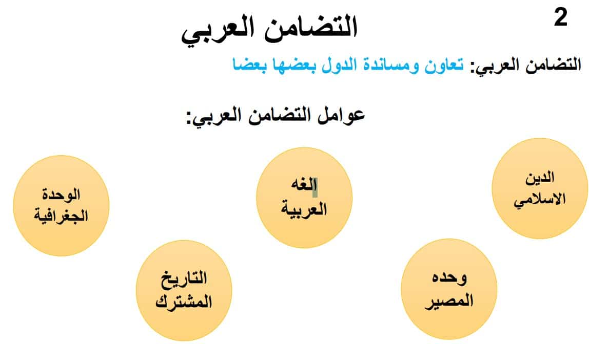حل درس التضامن العربي للصف التاسع الفصل الاول