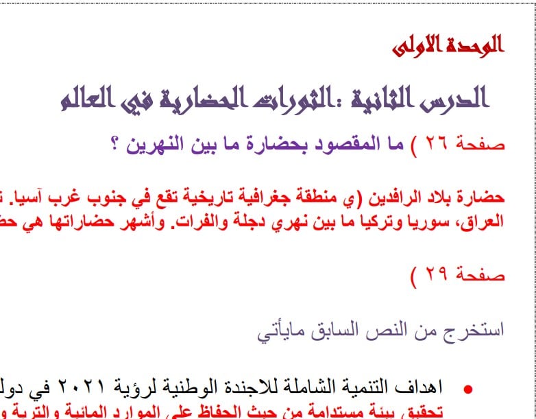 حل درس الثورات الحضارية في العالم للصف السادس الفصل الأول