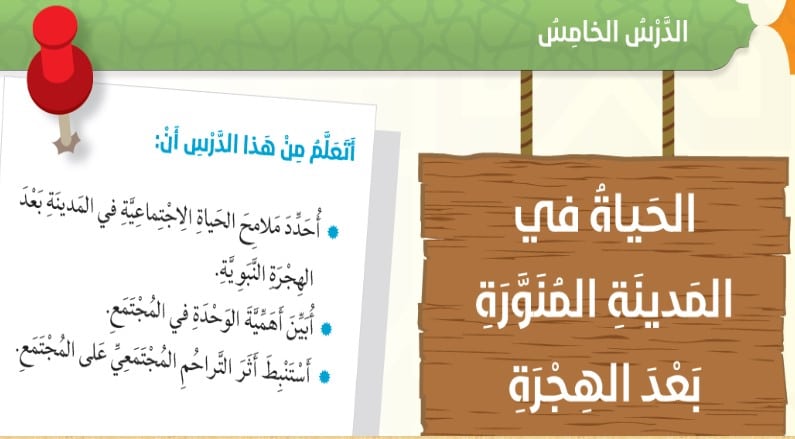 حل درس الحياة في المدينة المنورة بعد الهجرة للصف السادس