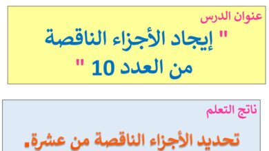 حل درس ايجاد الاجزاء الناقصة من العدد 10 للصف الاول الفصل الأول