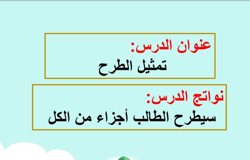 حل درس تمثيل الطرح للصف الاول الفصل الأول