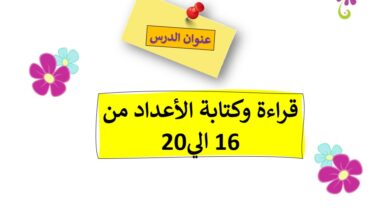 حل درس قراءة وكتابة الاعداد 16, 20 للصف الاول الفصل الأول