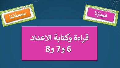 حل درس قراءة وكتابة الاعداد 6, 7 , 8 للصف الاول الفصل الأول